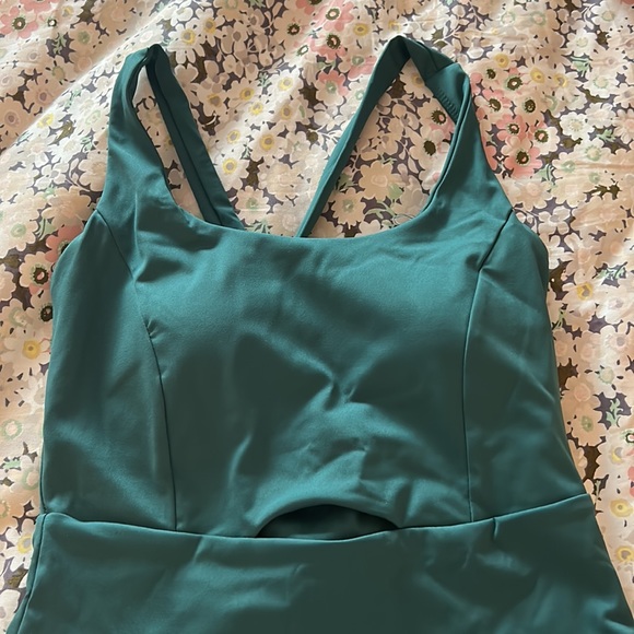 Green exercise/workout romper with cutout in the front. Pocket in the back! - Picture 2 of 6